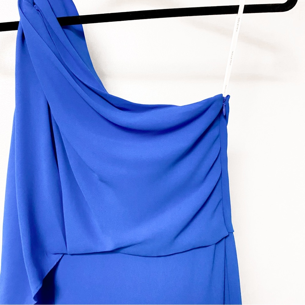 NWT* Halston One Shoulder Braided Strap Summer Chic Mini Dress in Wave Blue - Picture 7 of 11